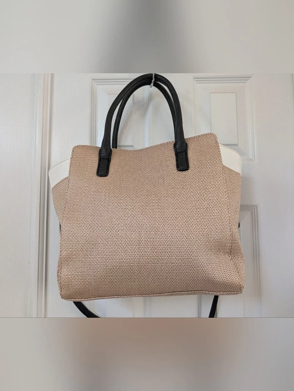 Apt. 9 Beige Tote with Black Handles and White Trim